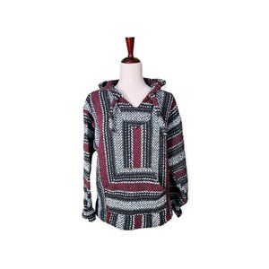 Earth Ragz Mexican Poncho Baja Hoodie, Unisex Woven Pullover Hoodie//XL, Striped